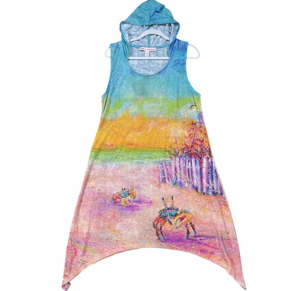 Leoma Lovegrove Hooded Beach Dress Crab Print Colorful Shift Size Large L
